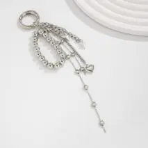 Trendy Silver Tone Heart Star Pendant Ball Chain Keychain - ArtGalleryZen