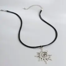 Trendy Sun Pendant Wax Cord String Necklace - ArtGalleryZen