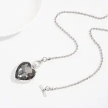 Trendy Toggle Clasp Rhinestone Heart Pendant Long Chain Necklace - ArtGalleryZen