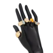Vintage Chunky Crystal Inlaid Textured Open Ring Set - ArtGalleryZen
