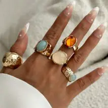 Vintage Chunky Crystal Inlaid Textured Open Ring Set - ArtGalleryZen