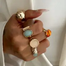 Vintage Chunky Crystal Inlaid Textured Open Ring Set - ArtGalleryZen