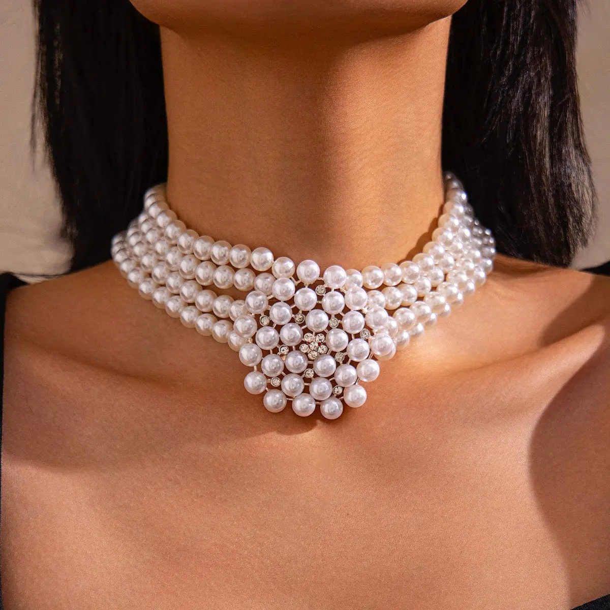 Vintage Chunky Layered Pearl Beaded Necklace Bracelet - ArtGalleryZen