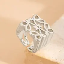 Vintage Hollow Pattern Square Open Ring - ArtGalleryZen