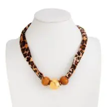 Wooden Beads Leopard Print Velvet Choker Necklace Retro Charm - ArtGalleryZen