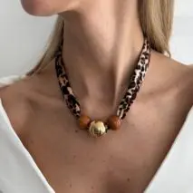 Wooden Beads Leopard Print Velvet Choker Necklace Retro Charm - ArtGalleryZen