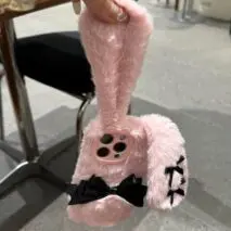 Y2K Bowknot Pink Bunny Plush iPhone Case - ArtGalleryZen