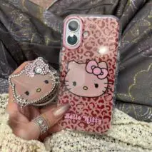 Y2K Leopard Hello Kitty Rhinestone Magnetic Stand iPhone Case - ArtGalleryZen