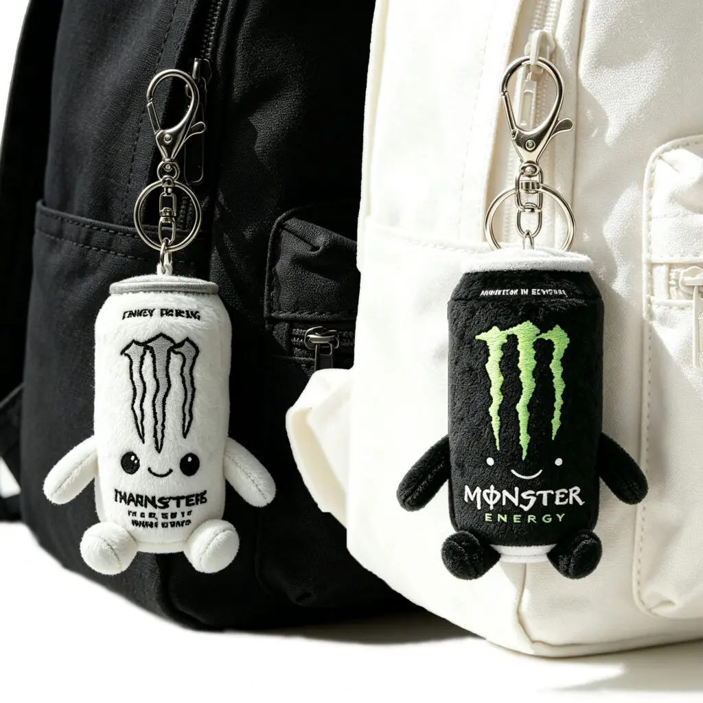 Cute Monster Energy Drink Can Plush Keychain