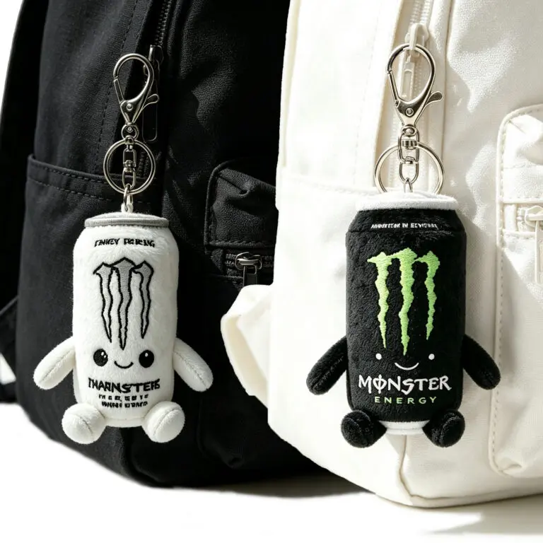 Cute Monster Energy Drink Can Plush Keychain
