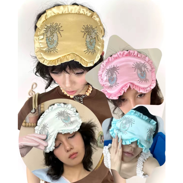 Chic Rhinestone Eye Satin Ruffle Sleep Mask