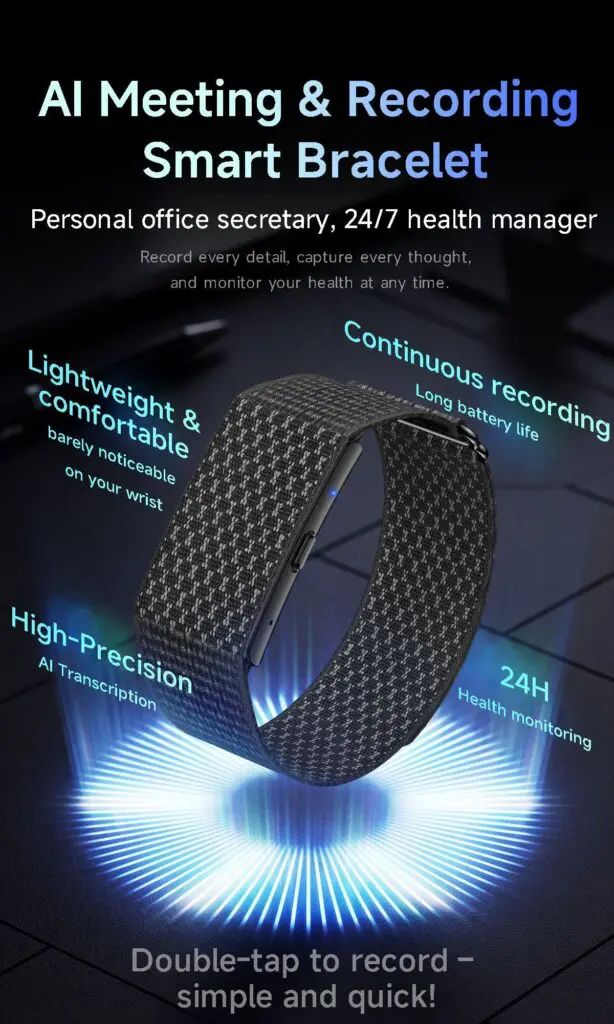 AI Voice Recorder Band overview – AI meeting recording, transcription and 24/7 health tracking