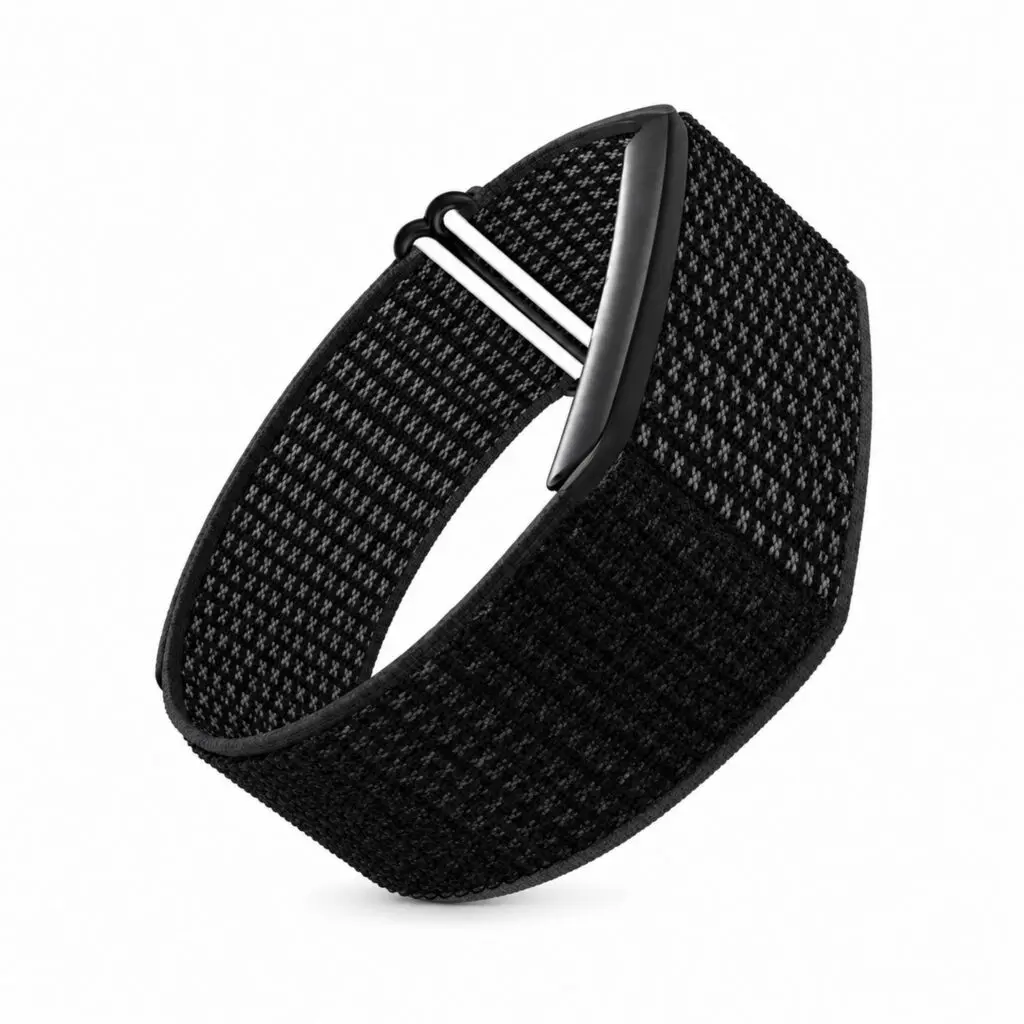 AI Voice Recorder Band – black screenless smart health tracker wristband with woven nylon strap