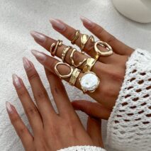 10 Pcs Irregular Pearl Waterdrop Textured Open Ring Set - ArtGalleryZen