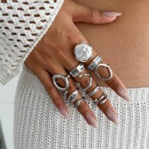 10 Pcs Irregular Pearl Waterdrop Textured Open Ring Set - ArtGalleryZen