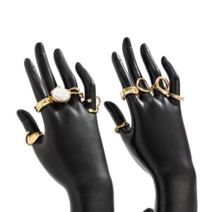 10 Pcs Irregular Pearl Waterdrop Textured Open Ring Set - ArtGalleryZen
