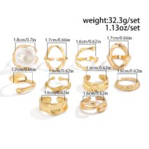 10 Pcs Irregular Pearl Waterdrop Textured Open Ring Set - ArtGalleryZen