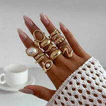 11 Pcs Barqoue Pearl Inlaid Waterdrop Hoop Ring Set - ArtGalleryZen