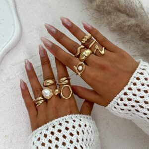 11 Pcs Barqoue Pearl Inlaid Waterdrop Hoop Ring Set - ArtGalleryZen