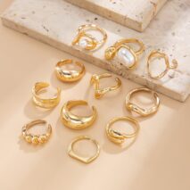 11 Pcs Barqoue Pearl Inlaid Waterdrop Hoop Ring Set - ArtGalleryZen