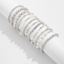 12 Pcs Minimalist Gold Silver Tone Pearl Beaded Chain Bracelet Set - ArtGalleryZen