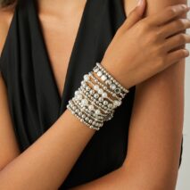 12 Pcs Minimalist Gold Silver Tone Pearl Beaded Chain Bracelet Set - ArtGalleryZen