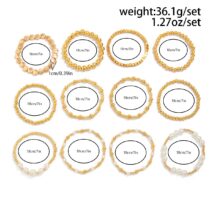 12 Pcs Minimalist Gold Silver Tone Pearl Beaded Chain Bracelet Set - ArtGalleryZen