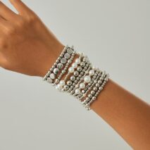 12 Pcs Minimalist Gold Silver Tone Pearl Beaded Chain Bracelet Set - ArtGalleryZen