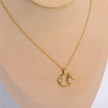 18K Gold Opal Star Moon Phase Necklace - ArtGalleryZen