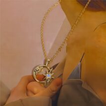 18K Gold Opal Star Moon Phase Necklace - ArtGalleryZen