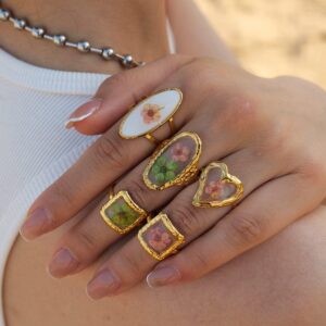 18K Gold Real Dried Flower Ring - ArtGalleryZen