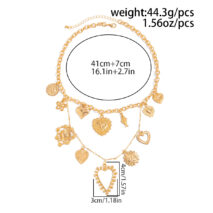 Elegant Layered Hollow Floral Heart Pendant Curb Chain Necklace - Image 10