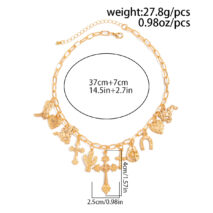 Boho Gold Tone Cross Cactus Cowboy Hat Charm Necklace - Image 10