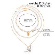 Newly Layered Gold Tone Heart Pendant Pearl Chain Necklace Set - Image 9