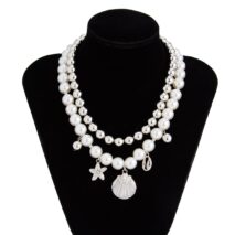 2 Pcs Conch Shell Starfish Pendant Pearl Chain Necklace Set - ArtGalleryZen