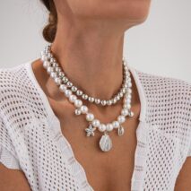 2 Pcs Conch Shell Starfish Pendant Pearl Chain Necklace Set - ArtGalleryZen