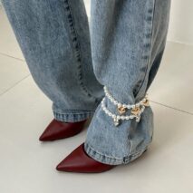 2 Pcs Heart Charm Pearl Chain Anklet Set - ArtGalleryZen