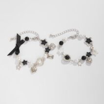2 Pcs Strawberry Heart Letter Charm Pearl Star Chain Bracelet Set - ArtGalleryZen
