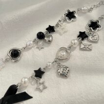 2 Pcs Strawberry Heart Letter Charm Pearl Star Chain Bracelet Set - ArtGalleryZen