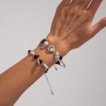 2 Pcs Strawberry Heart Letter Charm Pearl Star Chain Bracelet Set - ArtGalleryZen