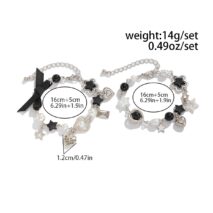 2 Pcs Strawberry Heart Letter Charm Pearl Star Chain Bracelet Set - ArtGalleryZen