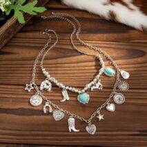 2 Pcs Turquoise Heart Boots Lucky Horseshoe Charm Necklace Set - ArtGalleryZen