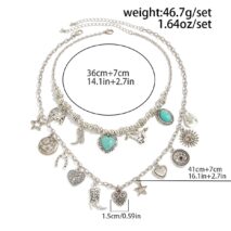 2 Pcs Turquoise Heart Boots Lucky Horseshoe Charm Necklace Set - ArtGalleryZen