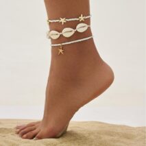 3 Pcs Beach Style Conch Starfish Charm Seed Bead Anklet Set - ArtGalleryZen