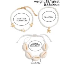 3 Pcs Beach Style Conch Starfish Charm Seed Bead Anklet Set - ArtGalleryZen