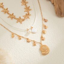 3 Pcs Bohemia Enamel Shell Conch Starfish Charm Wax Cord Necklace Set - ArtGalleryZen