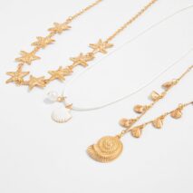3 Pcs Bohemia Enamel Shell Conch Starfish Charm Wax Cord Necklace Set - ArtGalleryZen