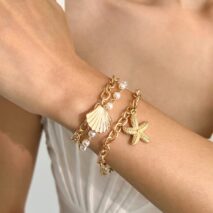 3 Pcs Boho Starfish Shell Charm Pearl Chain Bracelet Set - ArtGalleryZen