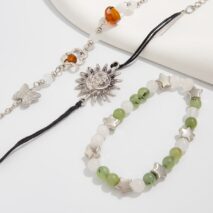 3 Pcs Boho Sun Mushroom Butterfly Charm Glass Beaded Bracelet Set - ArtGalleryZen