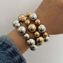 3 Pcs Chunky Gold Silver Plated Ball Chain Stackable Bracelet Set - ArtGalleryZen